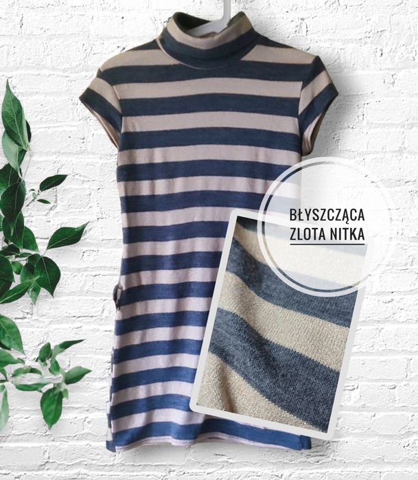 Hit Golf sweter paski złota błyszcząca nitka tunika bluzka