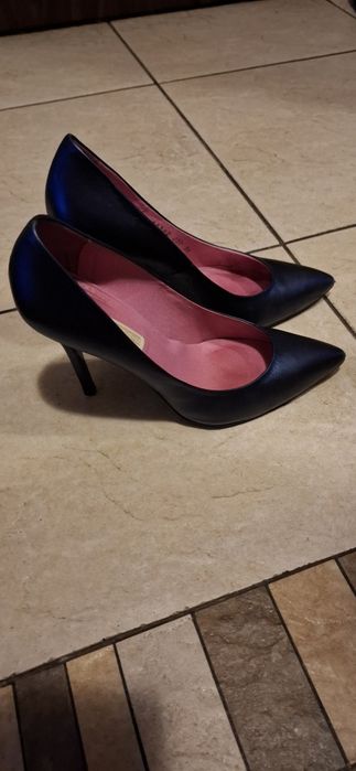 Granatowe szpilki 39 skóra naturalna buffalo