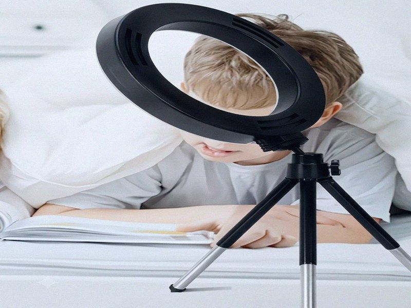Ring Light Rotativa 360° com Tripé — Streaming, Maquilhagem e Videochamadas