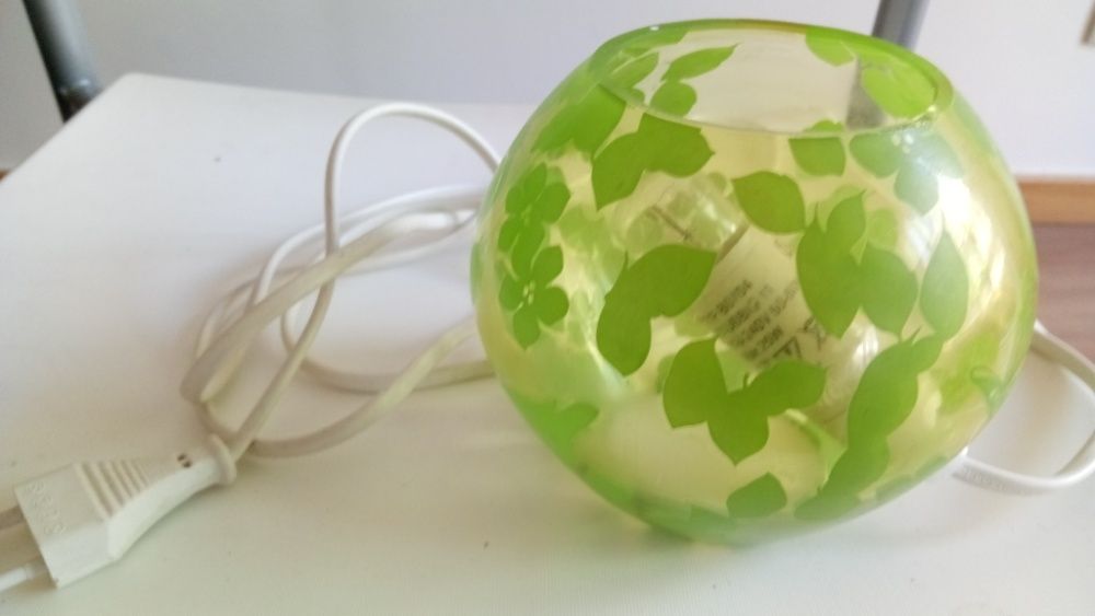 Candeeiro de Mesa "KNUBBIG" Vidro Pintado c/ Folhagens do IKEA (Novo)