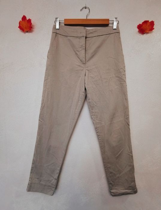 Beżowe bawełniane klasyczne spodnie damskie Orsay