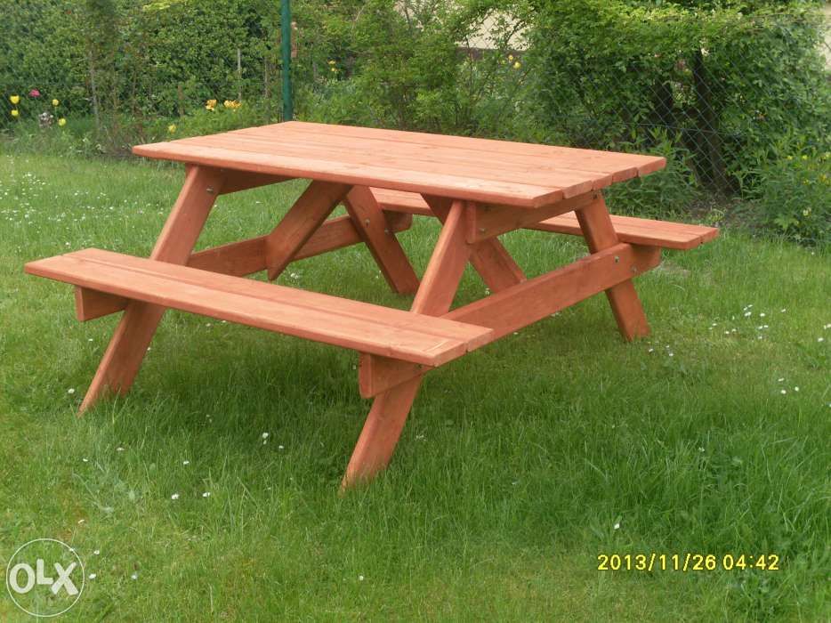 Meble ogrodowe Stół z ławkami Drzewiany • OLX.pl