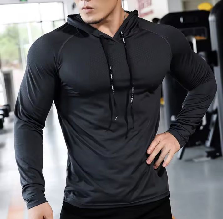 Мужская тонкая толстовка с капюшоном для спортзала,.