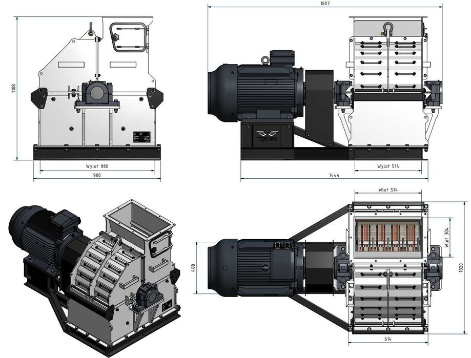 HM45 - Młyn bijakowy 37 45 55 kW - TEKNIV - Opadowy - Przemysłowy