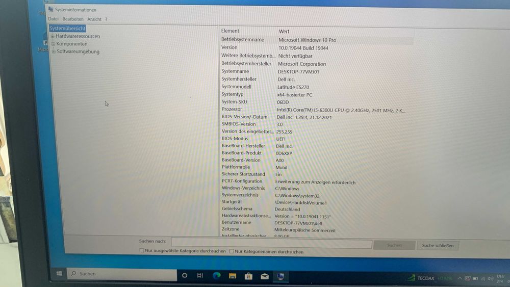 Dell Latitude E5270 i5-6300u