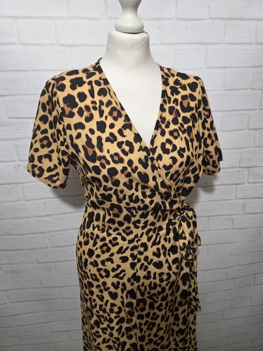 Kopertowa sukienka 36 38 panterka maxi midi