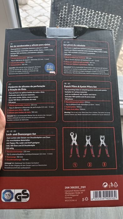 Conjunto de alicates de perfuração e colocação de ilhós
