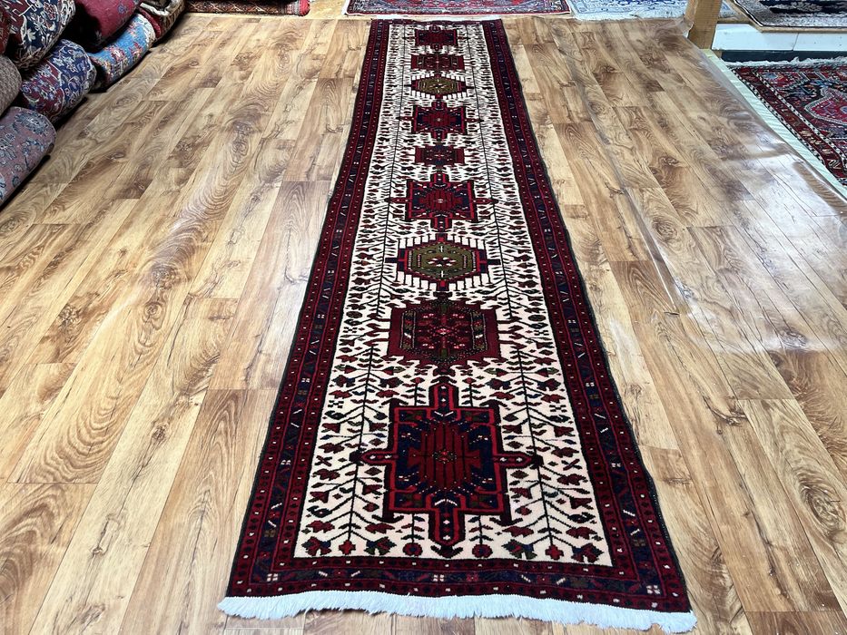 Piękny wełnianiany ręcznie tkany chodnik Heriz Serapi 76x365cm