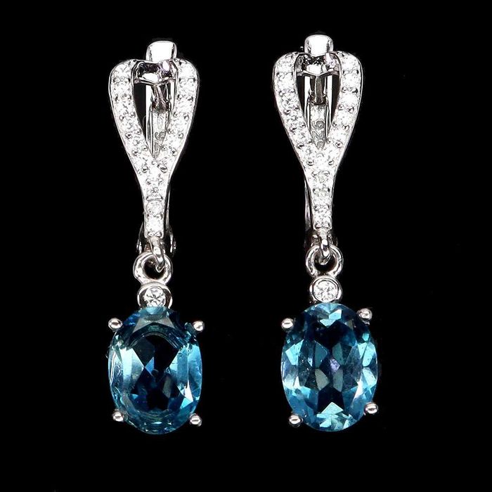 Серьги из серебра 925 пробы с овальным Лондон блю топазом, 8x6