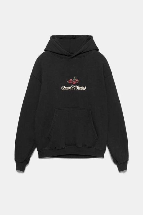 Чоловіче чорне худі Pull&Bear Guns N' Roses — Офіційна ліцензійна колекція — Rock Merch череп роза