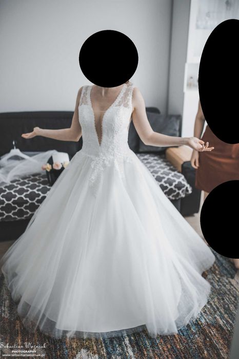 Suknia ślubna 34 36 S dekolt V