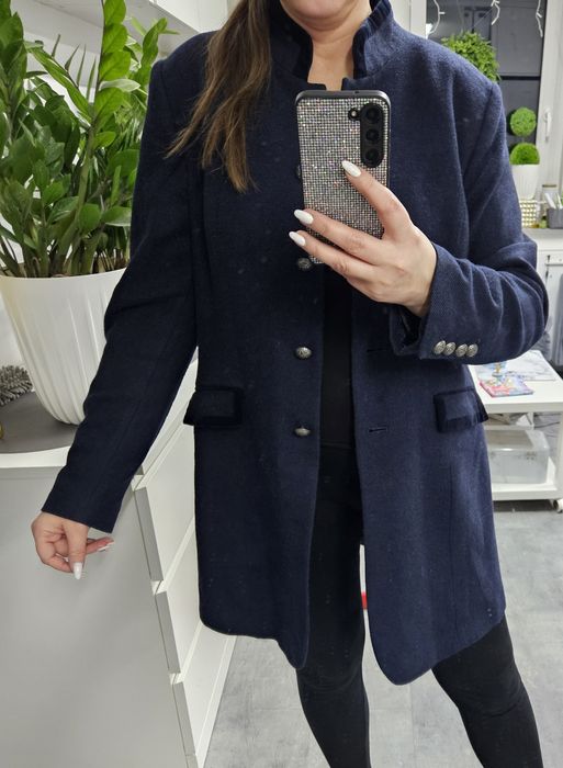 Granatowy wełniany płaszcz Coat L wełna