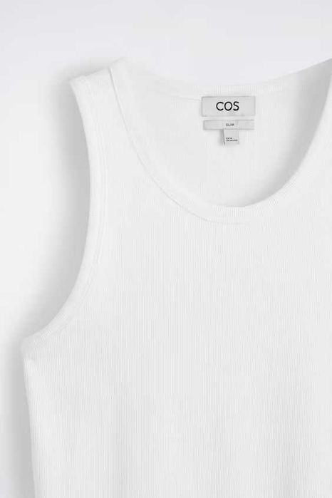 Майка COS Slim Ribbed Cotton Tank Top чоловіча біла в рубчик