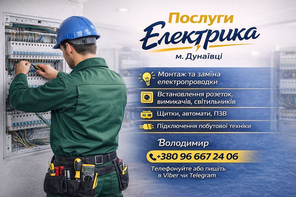 Електрик у Дунаївцях . Монтаж проводки, розетки, щитки