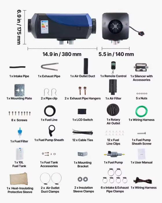 Webasto "chinbasto" ogrzewanie postojowe Vevor 8 kW 12 lub 24V