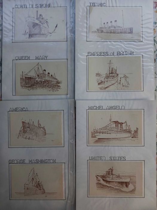 Postais de navios desenhados - lote de 20