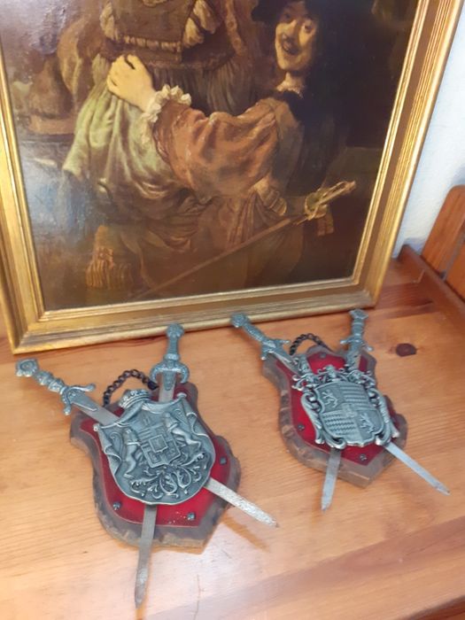 2 Quadro Brasão abre Cartas medieval antigos decoração