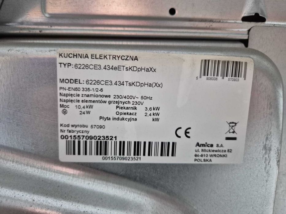 Kuchnia AMICA 6226CE3.434TSKDPHA(XX) Termoobieg