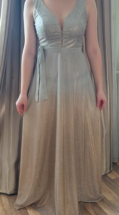 Випускне плаття довге, срібно золотисте