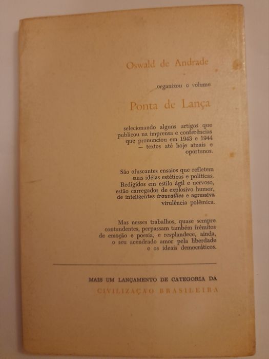 Livro,  "ponta de lança ", Obras Completas de Oswald de Andrade