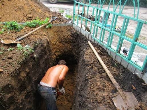 Траншеи сантехник канализация водопровод.