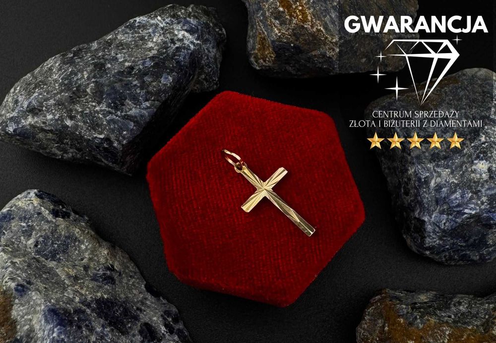 Złota Zawieszka  Krzyż z Frezem JAK NOWA próba 585 waga 0.73G (S)