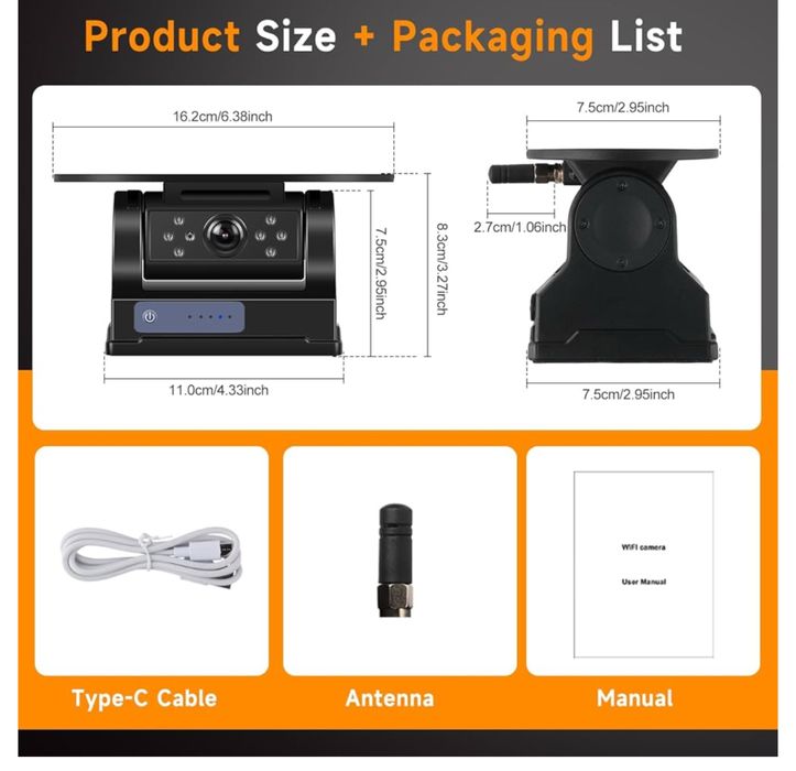 Kamera cofania WiFi bezprzewodowa magnetyczna solarna
