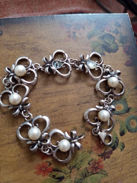 Браслет срібло з перлинами,