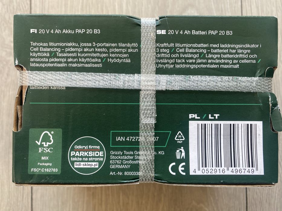 Nowa Bateria Akumulator Li-Ion Parkside 20V, PAP 20 B3 4Ah