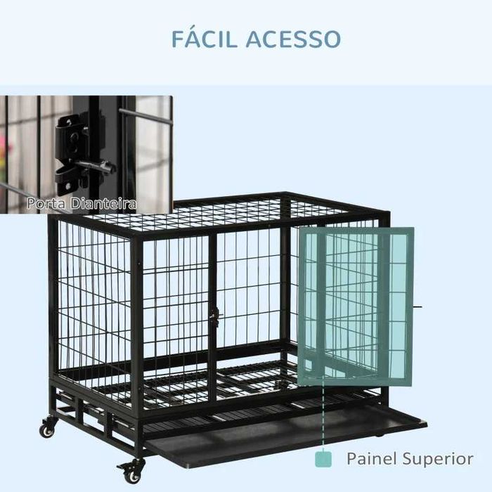 Gaiola de Metal c/rodas para Cães de Grande porte - 92x62x75cm - Preto