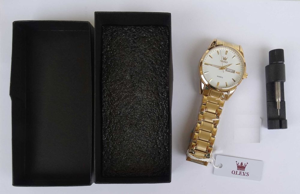 Klasyczny zegarek złoty męski 39mm Olevs bransoleta do garnituru box