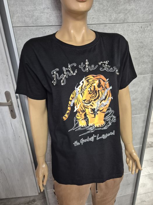 Nowy z metką T shirt Ecaff z tygrysem z cekinami super jakość rozm XL