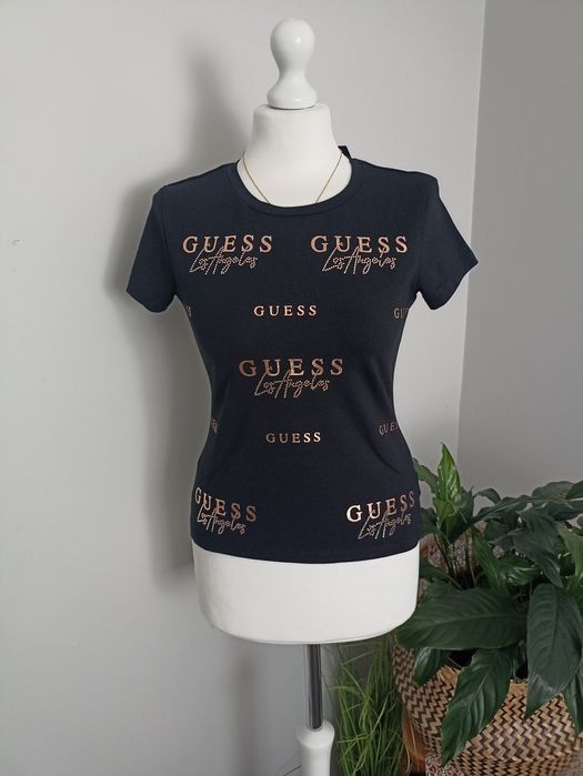 T-shirt czarny złote napisy Guess roz.XS/S
