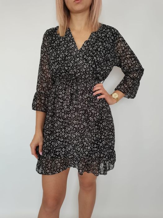 Sukienka z falbanką w drobne kwiatuszki jesień nowa z metką