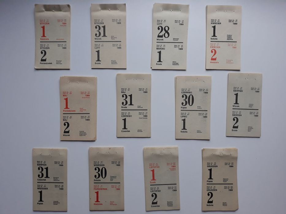 kartki z kalendarza rok 1989