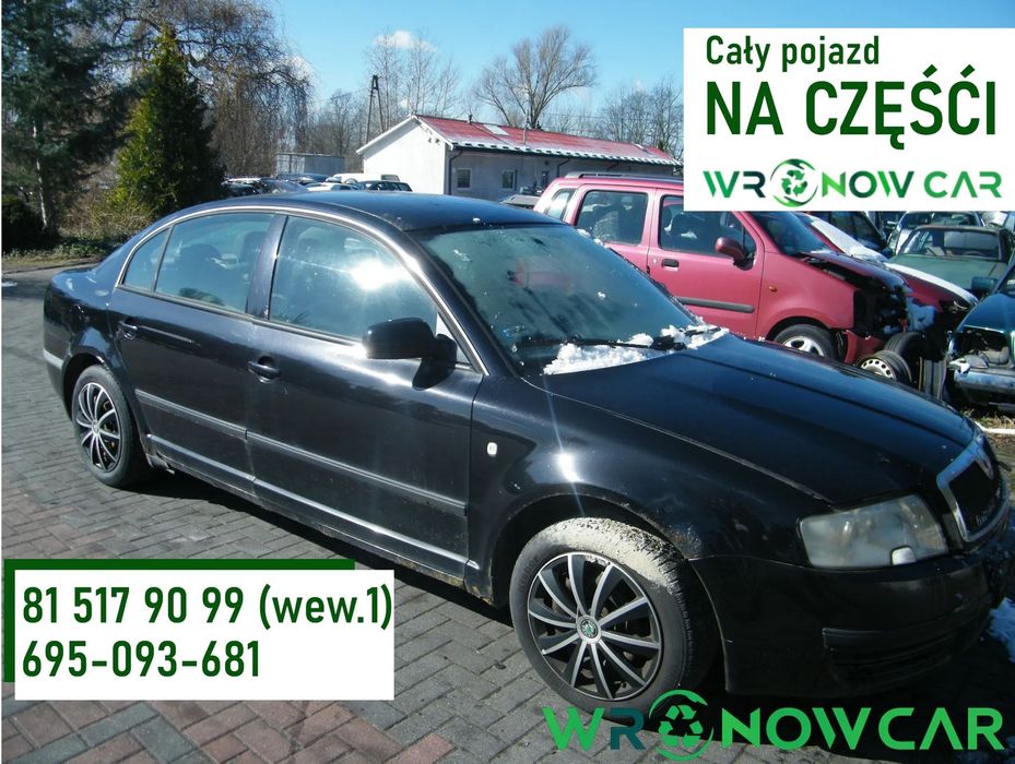 Skoda Superb I (02-05r.) 1.9 TDI 100KM. Silnik AVB Skrzynia EEN lakier LF7R. Cały na części. GWARANCJA !!!  Przód Tył Zestaw Komplet Drzwi Klapa Zderzak Błotnik Maska Grill Atrapa Szyba Pas Lampa Lusterko Boczki Fotel Kanapa Kokpit Deska Rozdzielcza Przeł