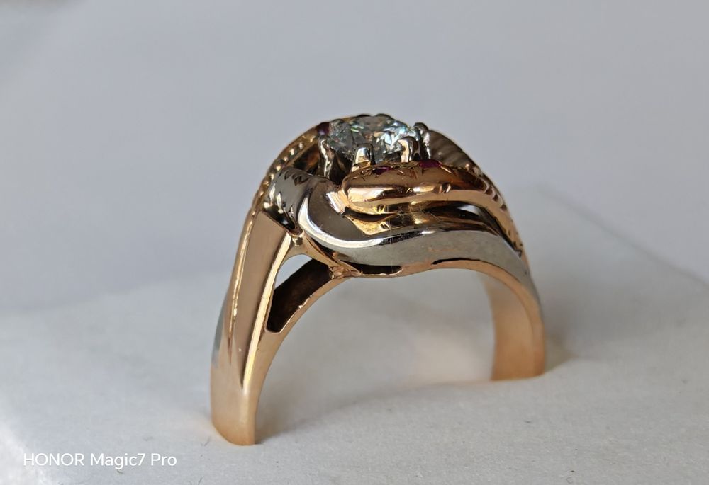 Pierścionek, złoto 14k, naturalny brylant 0,41 ct.