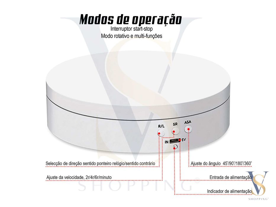 Suporte giratório de 360º com 3 velocidades para exibição e vídeo