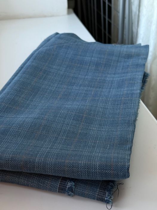 Тканина блакитний льон у смужку