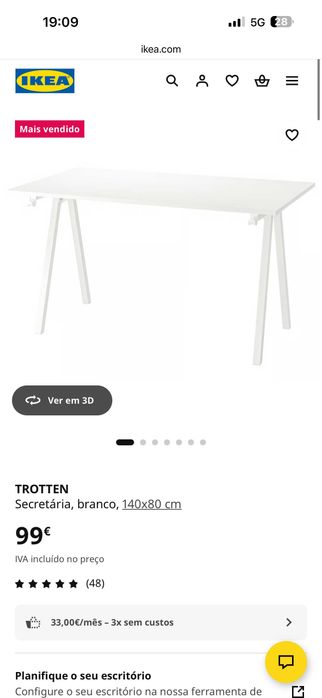 Secretária Grande - IKEA Trotten (140x80 cm)