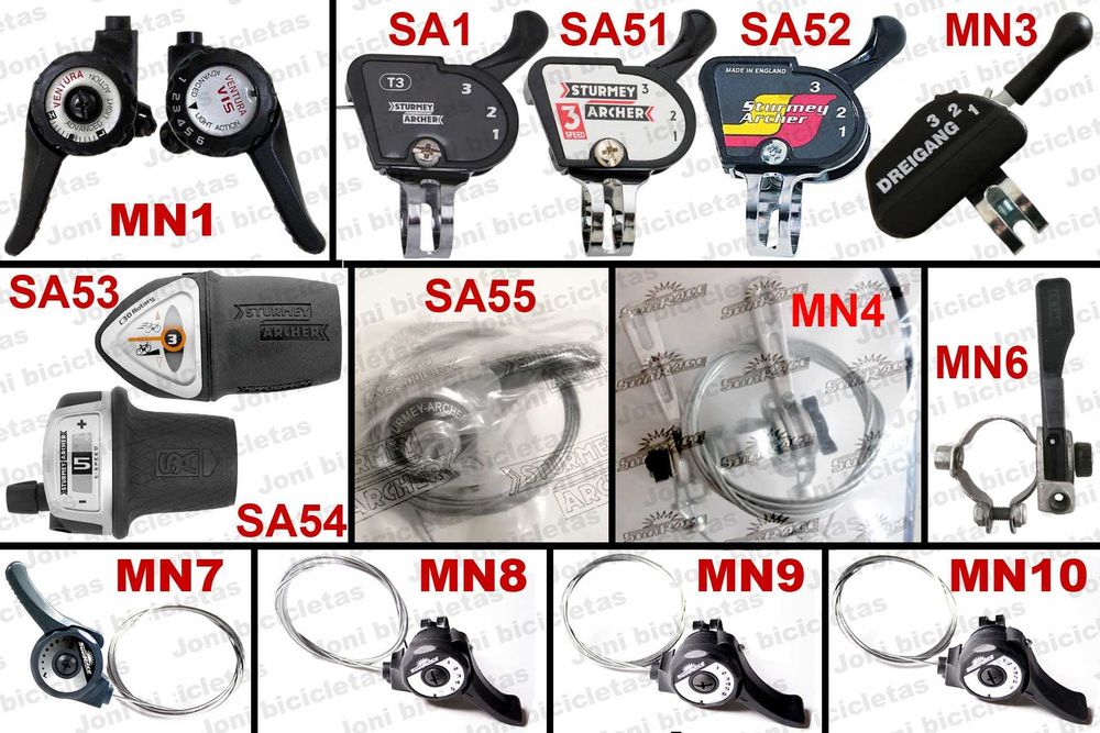 Manípulos, cabos e desviadores de mudanças de bicicleta