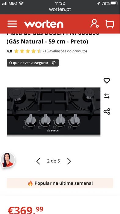 Placa de Gás BOSCH PNP6B6B90 (Gás Natural - 59 cm - Preto)NOVA