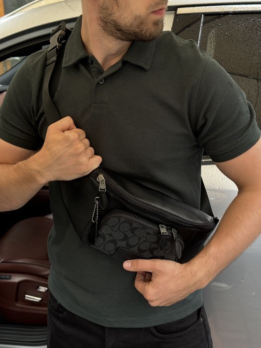 Сумка чоловіча бананка поясна Coach Track Belt Bag Grey/Black