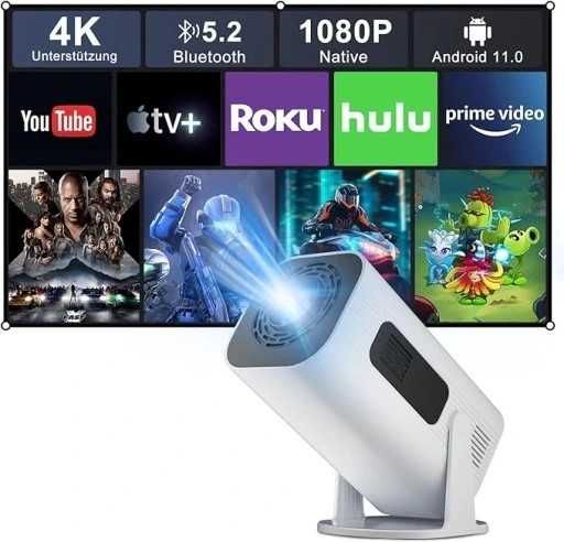 Mini rzutnik, 4K ze stojakiem, mini projektor 1080p, system Android