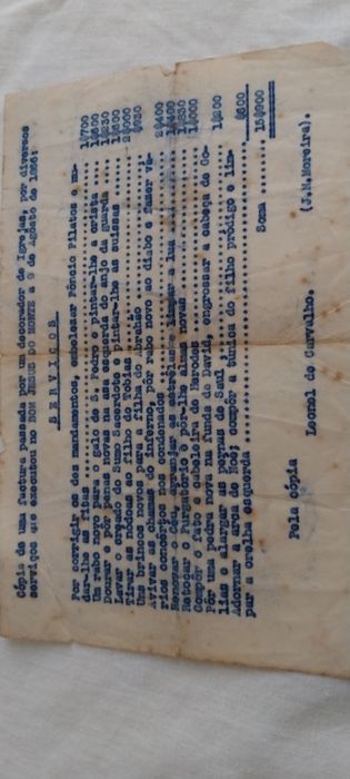 Bom Jesus do Monte, factura passada p/ decorador em 1866