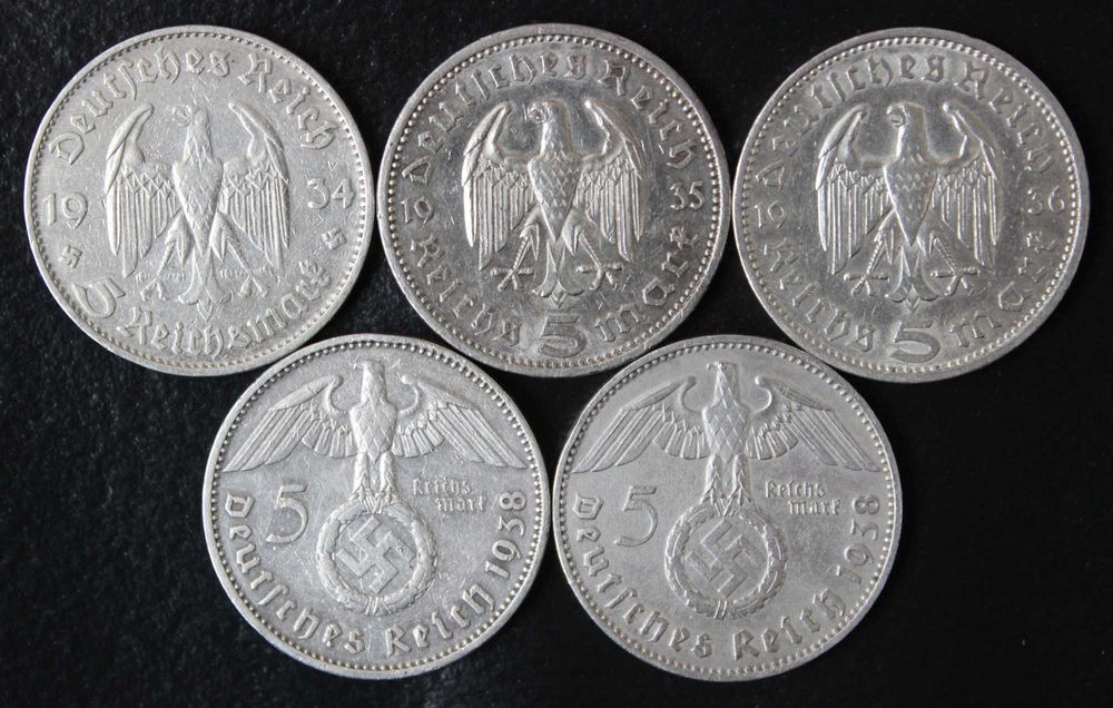 монета 5 марок 1934,1935,1936,1938 года