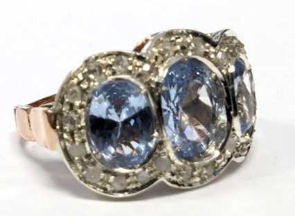 Anel - 9 kt. Ouro rosa, Prata Topázio - Diamante