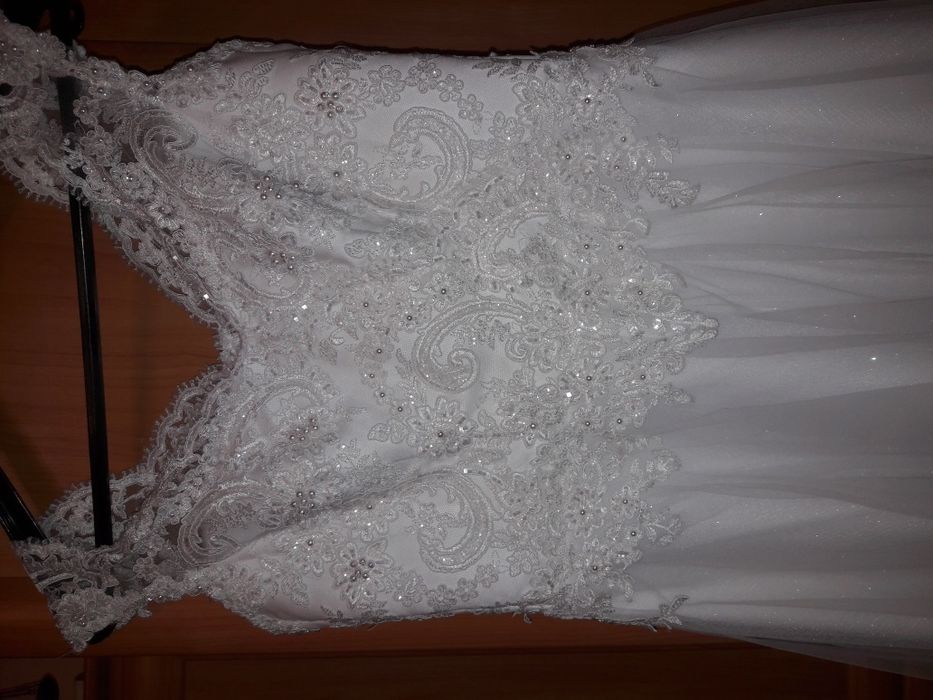 suknia ślubna błyszczący tiul nowa roz 38