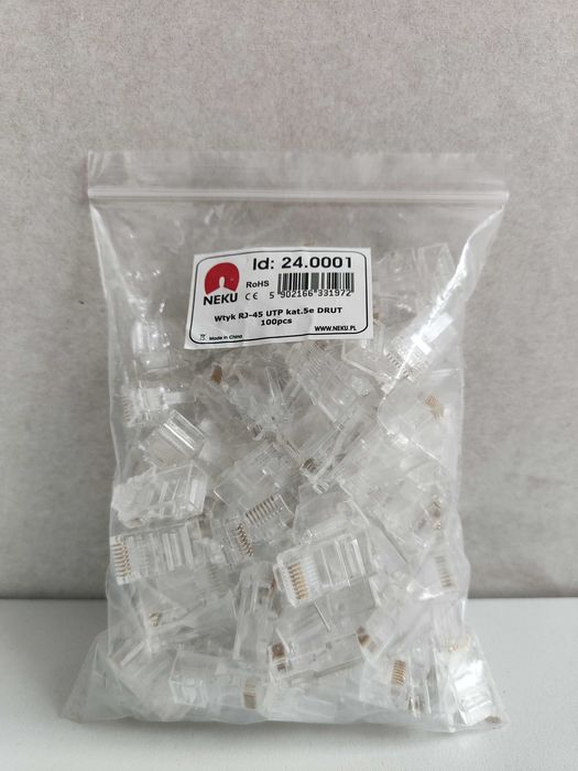 Wtyki sieciowe Wtyk Końcówki RJ45 Kat.5e 100szt.