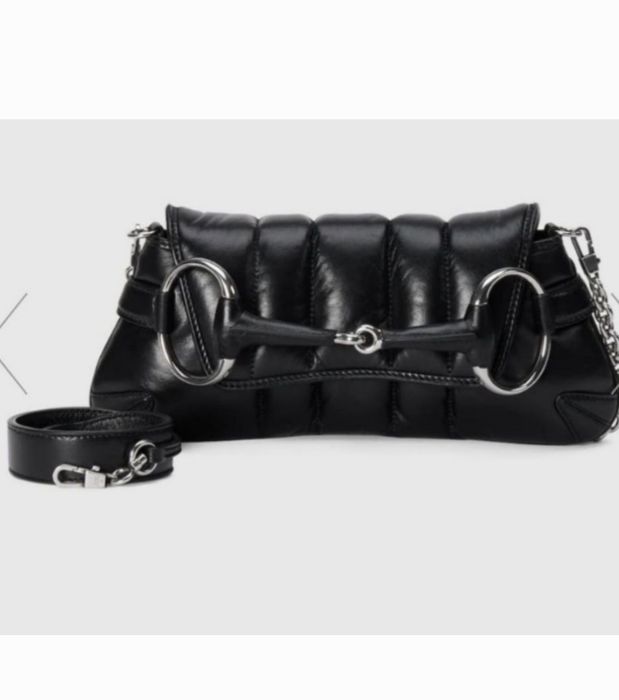 Torebka Czarna mała łańcuszek skórzana Gucci horsebit